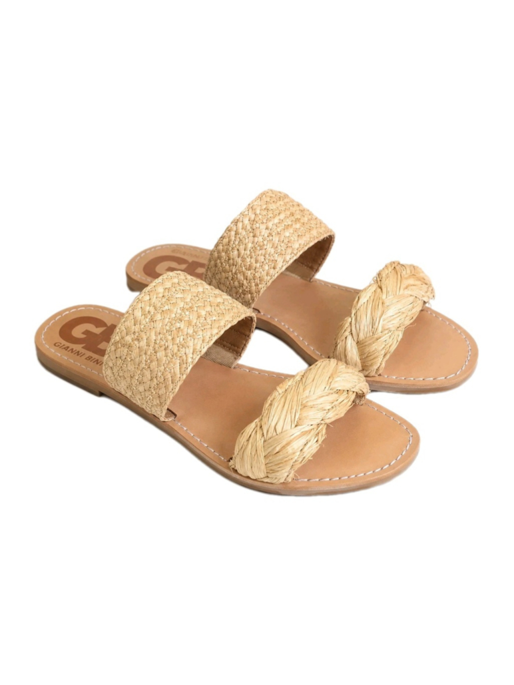 Gianni Bini Raffia Slide Sandals Sz 7M Natural Woven Braided Flat Resort Wear